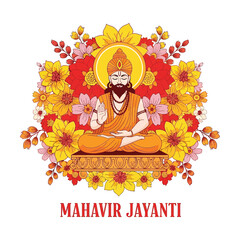 Flat illustration of Mahavir Jayanti with Flowers Accent Graphic