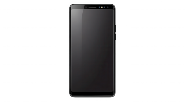 Modern frameless smartphone with a dark screen for technology on transparent background