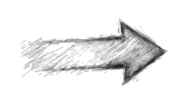 The image depicts a stylized, sketched arrow pointing to the right, characterized by dynamic lines and a sense of motion.