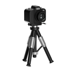 Digital camera on tripod for professional photography creating content