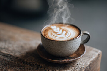 Beautiful realistic cappuccino with latte art design and cinnamon sprinkled on frothy top
