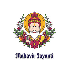 Flat illustration of Mahavir Jayanti with Flowers Accent Graphic