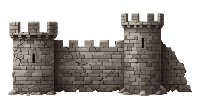 Ancient stone castle wall graphic with two weathered towers and battlements, evoking medieval architecture and historical fantasy themes