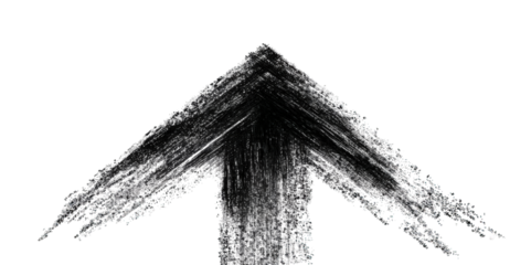 An abstract representation of an upward arrow created with textured, brush-like strokes in a monochromatic palette.