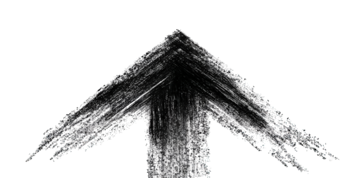 An abstract representation of an upward arrow created with textured, brush-like strokes in a monochromatic palette.
