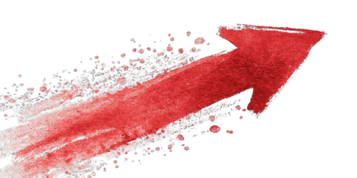 A bold red arrow with a trail, symbolizing direction and movement.
