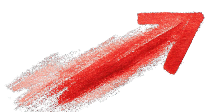 A bold, red arrow pointing upward, suggesting movement, progress, or direction.