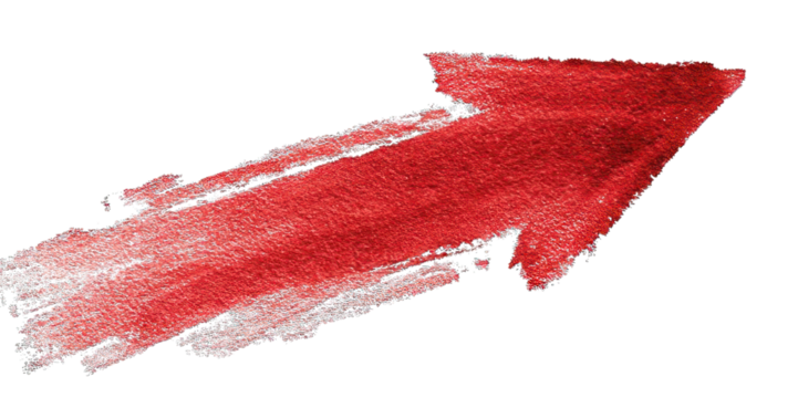 A bold red arrow with a textured appearance, suggesting movement and direction.