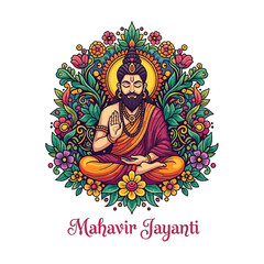Obraz premium Flat illustration of Mahavir Jayanti with Flowers Accent Graphic