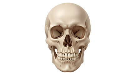 Fototapeta premium Human skull front view detailed anatomical illustration on black anatomy bone