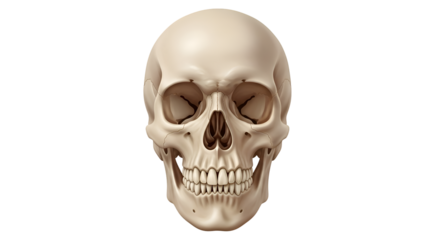 Human skull front view detailed anatomical illustration on black anatomy bone