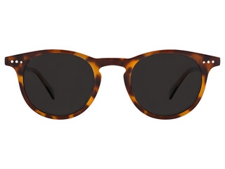 Brown leopard-pattern sunglasses isolated on transparent background, perfect for fashion and summer accessory design.
