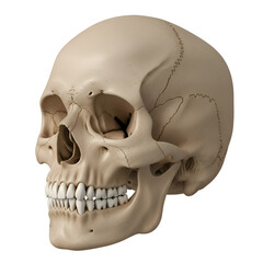 Obraz premium Human skull side view with detailed bone structure and teeth anatomy skeleton
