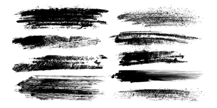The image features various textured brush stroke designs in black and white, showcasing artistic patterns and styles.