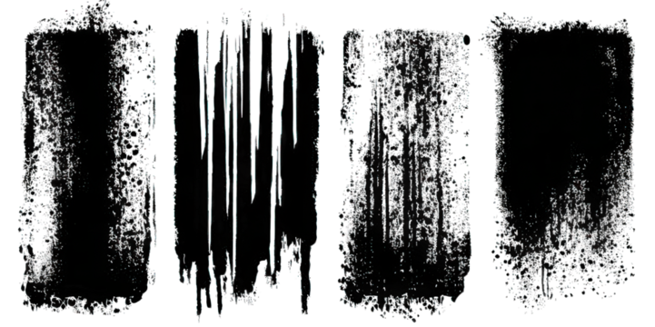 A series of textured rectangular frames with varied patterns, resembling abstract brush strokes or smudges in a contrasting dark setting.