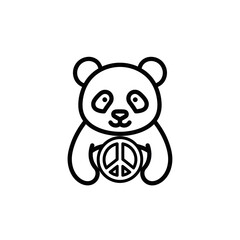 Adorable Line Art Panda Holding a Peace Symbol Icon.