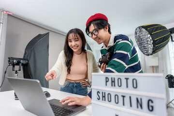 Behind the scenes of film crew collaborate on set under director's guidance. 