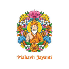 Flat illustration of Mahavir Jayanti with Flowers Accent Graphic