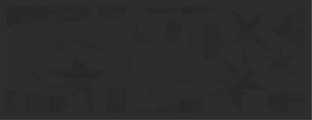 Cutout craft paper shapes set isolated on black background. Vector realistic illustration of abstract cardboard sparks, strips, circles with uneven edges, speech bubbles for collage, retro stickers