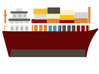 Cargo ship with logistics containers. Modern transport concept on transparent background. Global trade illustration.