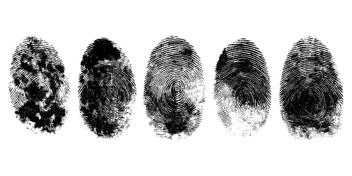 Set of black ink fingerprint marks on transparent background .fingerprint grunge texture abstract background .