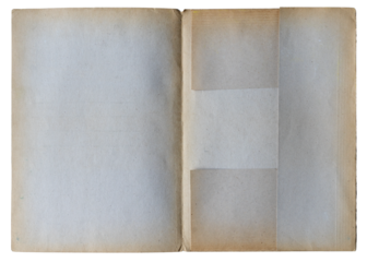 gray open file folder with aged stained empty pages isolated on white