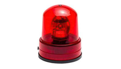 Red beacon lamp with a transparent dome