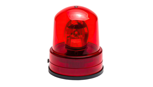 Red beacon lamp with a transparent dome