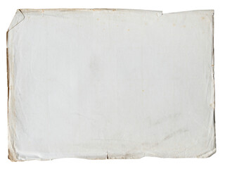 vintage aged empty blank paper page stained and dirty with wrinkled edges isolated on white