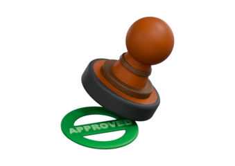 Rubber stamp with approved text isolated on transparent background, 3d rendering