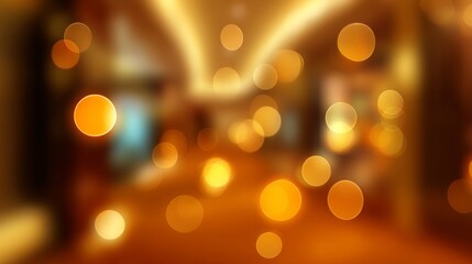 Fototapeta premium Soft bokeh lights scatter throughout an elegant hotel interior, enhancing the inviting ambiance. The luxurious space radiates warmth, promising a tranquil experience for visitors