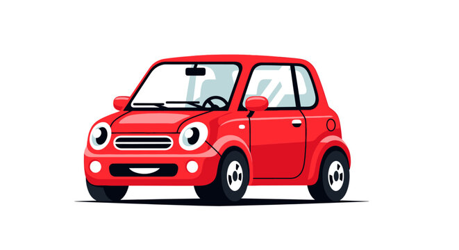 Cartoonish red vehicle with exaggerated features against a stark white backdrop image