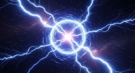 Obraz premium Cosmic Energy Orb Surrounded by Electric Lightning Strikes in Deep Space