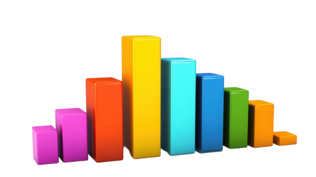 Colorful bar graph showing business growth and financial data on transparent background