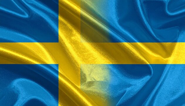 Swedish flag with blue field and golden Scandinavian cross shifted toward hoist side.