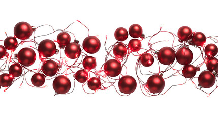 Red Christmas bauble lights garland, isolated on transparent background