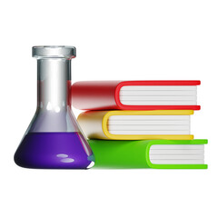 Flask and books representing science learning and education