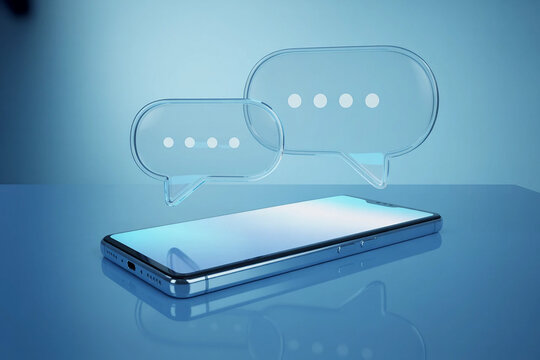 Smartphone displaying text messages with speech bubbles on a table 