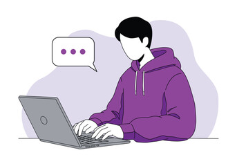 Person working on a laptop wearing a hoodie illustration