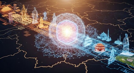 Global Connectivity and Cultural Exchange - A Digital Map of Iconic Landmarks and Networked Cities.