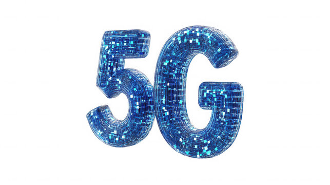 Futuristic 5G network technology with digital blue design on transparent background