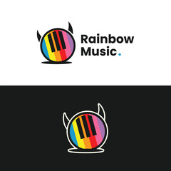 Vibrant rainbow music logo design with devil horns for a modern band or creative studio