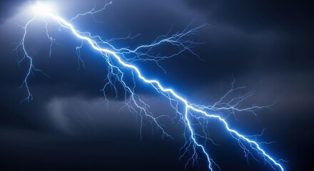 Powerful Blue Lightning Strike Illuminates Stormy Sky
