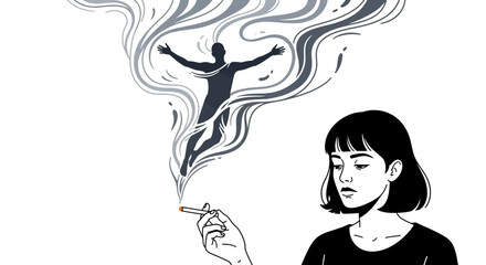 The weight of thoughts conceptual art portraying smoking addiction and inner conflict between