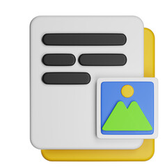 Document text file with image icon 3d rendering