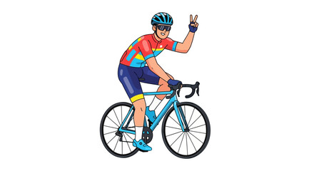 Fototapeta premium Enthusiastic cyclist radiates positivity on a picturesque cycling adventure expressing victory