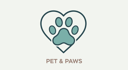 Pet and Paws logo with a paw print inside a heart shape.