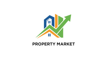 Property Market Logo: House with Rising Arrow.