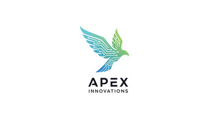 Apex Innovations logo featuring a bird with circuit board pattern.