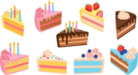 Cute Cake Slice Collection Flat Vector Design